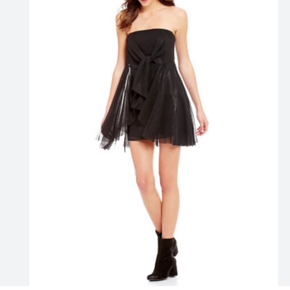 Free People strapless tie front mesh layered short dress ‘Good for You’